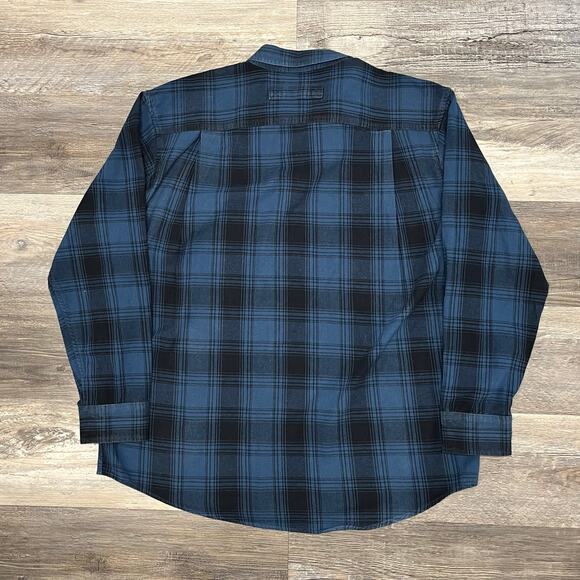 Duluth Trading Blue‎ Black Tartan Plaid Mens L Button Down Flannel Work Shirt - Picture 3 of 9